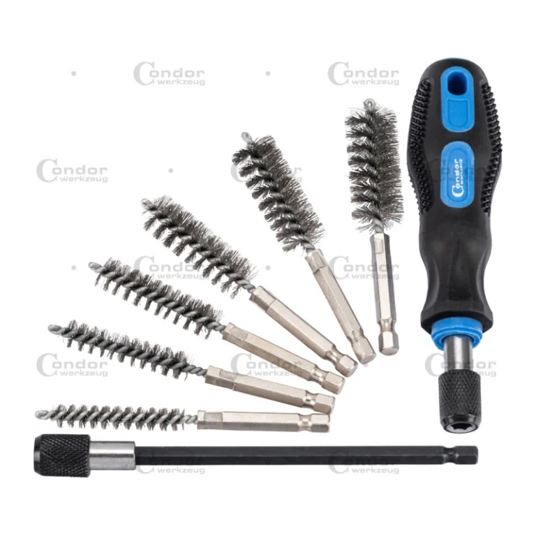 Birstes komplekts ar rokturi, metāla, 1/4″ (O 8-19 mm), Condor Werkzeug