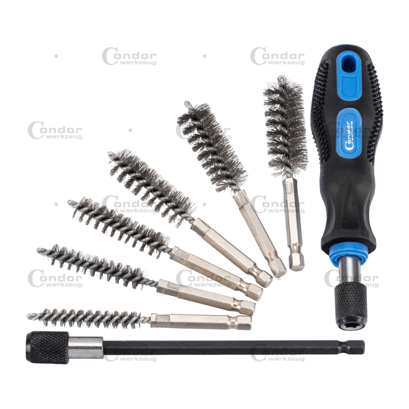 Birstes komplekts ar rokturi, metāla, 1/4″ (O 8-19 mm), Condor Werkzeug