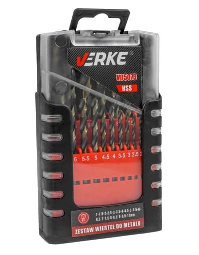Urbju komplekts metālam HSS, 19 gabali, 1-10 mm, VERKE