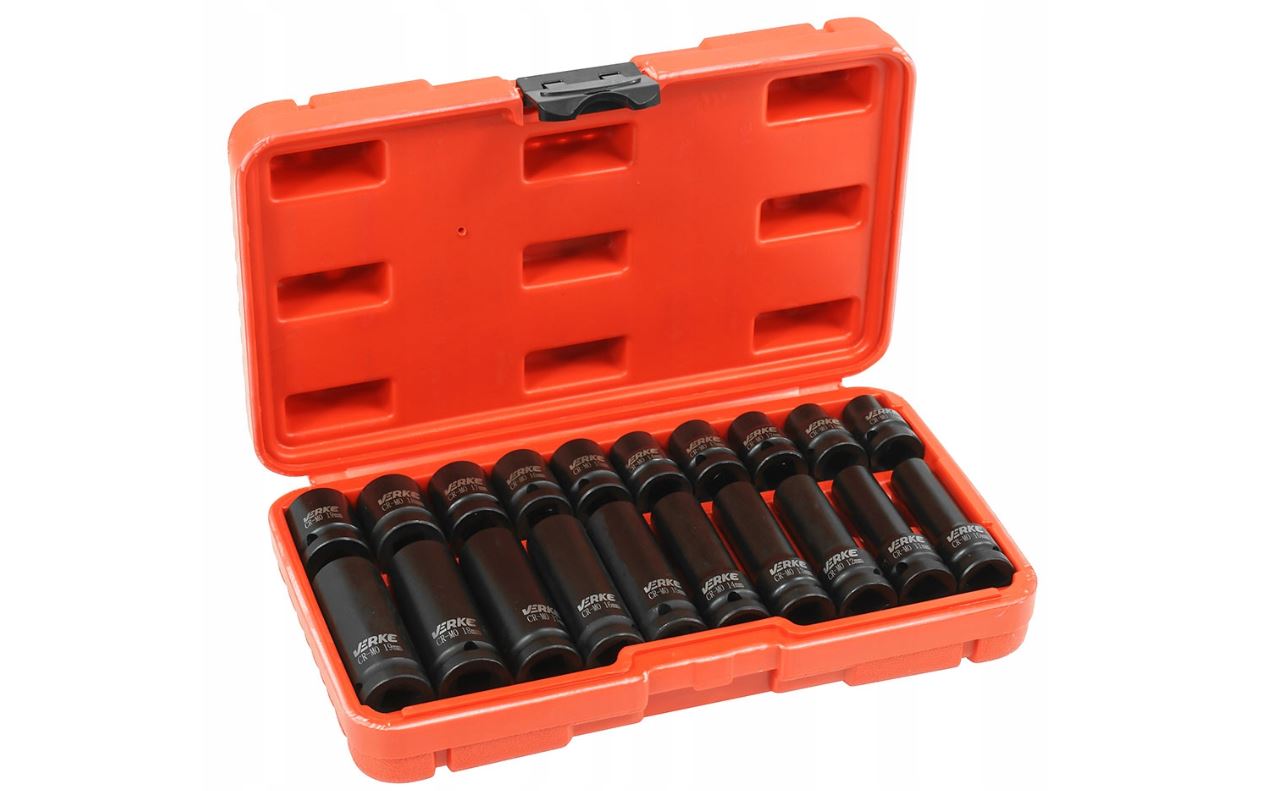 Trieciena galviņu komplekts, īsās un garās, 20 gab., 1/2′, (10, 11, 12, 13, 14, 15, 16, 17, 18, 19 mm), VERKE